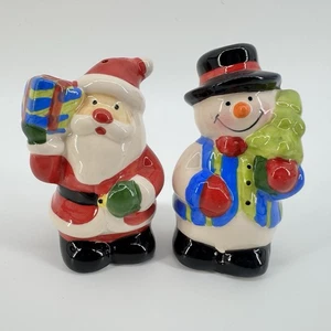 Vintage Santa Claus Snowman Christmas Holiday Salt & Pepper Shaker Set - Picture 1 of 8