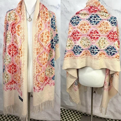 De Colección Mantón de Cachemira Bufanda Bordada Cachemira Pashmina Multicolor Motivo Floral Foto 1 de 4
