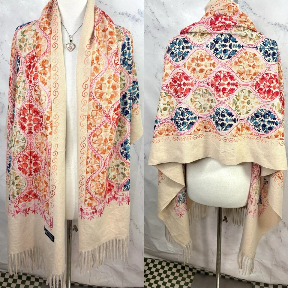 De Colección Mantón de Cachemira Bufanda Bordada Cachemira Pashmina Multicolor Motivo Floral Foto 1 de 4