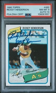 1980 Topps #482 Rickey Henderson RC Auto PSA 8 DNA 10 - Picture 1 of 2