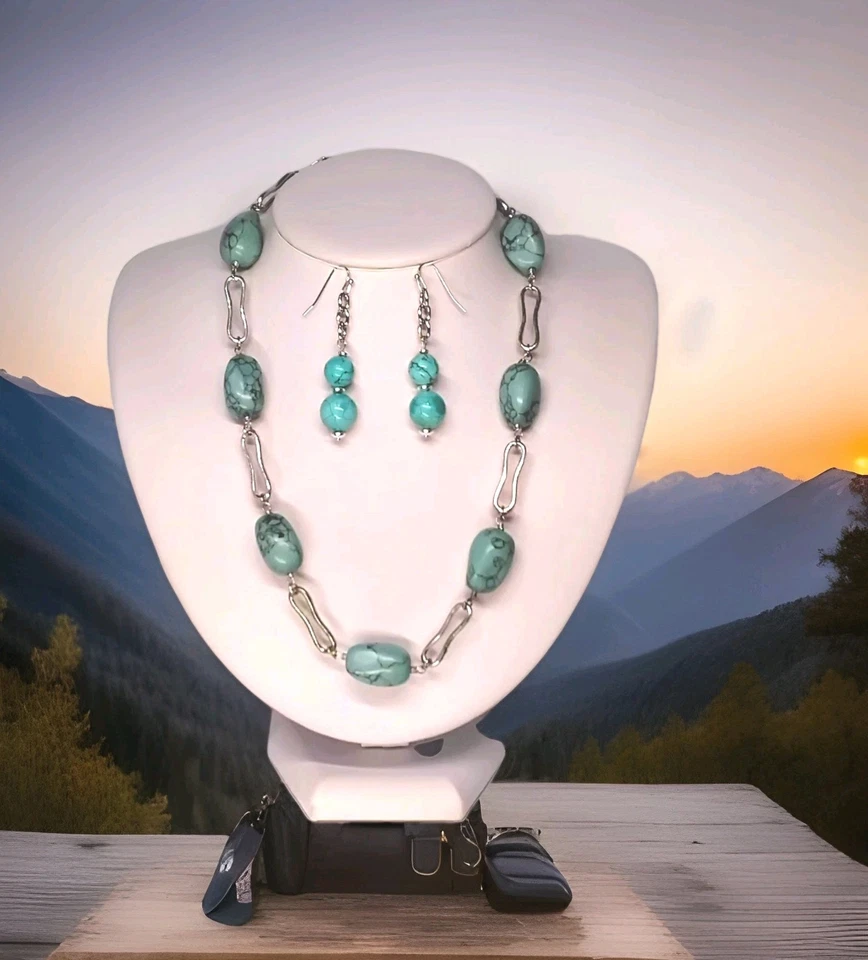 RLM Soho Impresionante Azul 💎 Turquesa 8"L Collar y 2"1/4L Pendientes Foto 1 de 4
