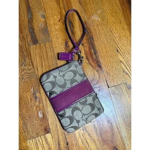 Coach Geldbörse lila khaki Canvas Kalbsleder - Bild 1 von 5
