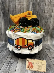 Construction Baby Diaper Cake Shower Gift Centerpiece Newborn Boys Present - Picture 1 of 3