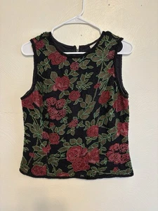 Camiseta sin mangas Paradise NY 100 % seda floral con cuentas - Talla M - Imagen 1 de 7