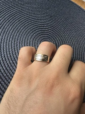 Мужской твердого 18k желтое золото свадебный стек кольцо с 14k золото Icthust рыбы - Изображение 1 из 4