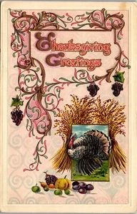 Vintage Thanksgiving Postcard Beautiful Gold Gilt Turkey Winch Back Posted 1914 - Picture 1 of 3