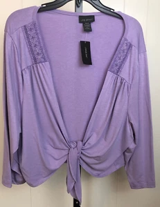 Lane Bryant 26/28 Shrug Cardigan Sweater Beaded Lilac Tie Front 3/4 Sleeve NEW - Picture 1 of 8