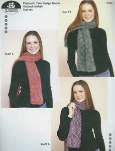 Plymouth Knitting Pattern P356 Outback Mohair Scarves -3 Easy Knit Scarf Designs - Picture 1 of 2