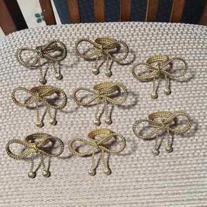 Gold Braided Rope Bow Napkin Rings Set of 8 Metal Table Holiday - Picture 1 of 4