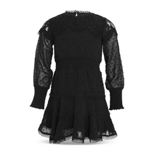 Bardot Junior Size 18 Black Liana Trim Dress Swiss Dot Lace Long Sleeve O1-15 - Picture 1 of 8