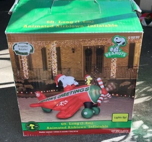 2008 GEMMY 6' AVION ANIMÉ SNOOPY ÉCLAIRÉ NOËL GONFLABLE SOUFFLÉ - Photo 1/4