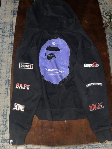 A BATHING APE (BAPE) Rara felpa con cappuccio viola testa di scimmia Bape store esclusiva full zip Bape TAGLIA L US
