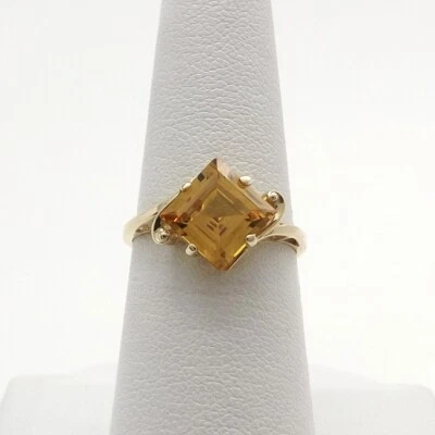 Anillo solitario de piedra de nacimiento de noviembre de zafiro amarillo princesa de lujo de oro de 14k nuevo Foto 1 de 4