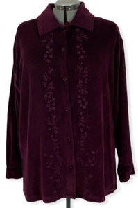 Vintage Button Up Newport News Burgundy Velour Embroidered Button Shirt Size 2X - Picture 1 of 10
