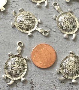 TURTLE CHARMS 10 pcs 1 3/8” x 6/8” Craft Projects, Jewelry, DIY, Pendants, Beach - Picture 1 of 4