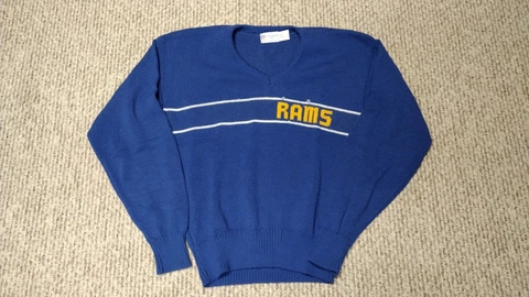 VTG Los Angeles Rams Cliff Engle Blue Yellow White Crewneck Sweater Men's M 80s Cover