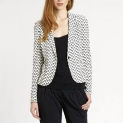 Tory Burch Women Scalloped Print White Blue Blazer Size S - Image 1 of 4