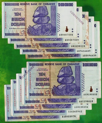 Billetes de 10 x 10 mil millones de dólares de Zimbabwe AA AB 2008 moneda auténtica con certificado de autenticidad Foto 1 de 4