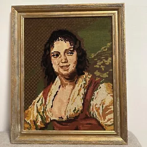 MCM Boho Chic Royal Paris Optic Needlepoint Portrait in Wood Frame 21x17 in - Picture 1 of 7