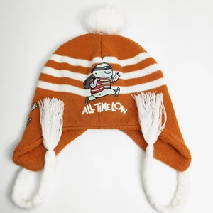 Orange geflochtene Zopf & Pomp Beanie Mütze - "All Time Low" Laufräuber Monster - Bild 1 von 5