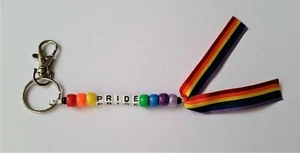 GAY PRIDE HANDMADE BEADED NOVELTY KEYRING / KEY FOB BAG CHAIN LGBTQ RAINBOW FLAG - Picture 1 of 1