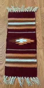 Vintage Mexico Wool Runner Brown Small 9 1/2" X 21" - Picture 1 of 6