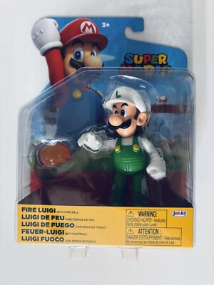 Figura Super Mario - Fuego Luigi con bola de fuego - Jakks Pacific - Sellado Foto 1 de 4