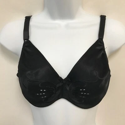 Sujetador vintage Sears 34C negro satinado sin forro detalles bordados cobertura completa UW Foto 1 de 4
