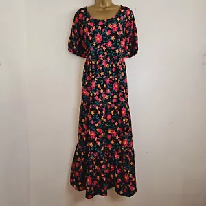 NEW Ex EVANS Plus Size 18-24 Floral Print Frill Hem Midi Maxi Dress Pink Black - Picture 1 of 7