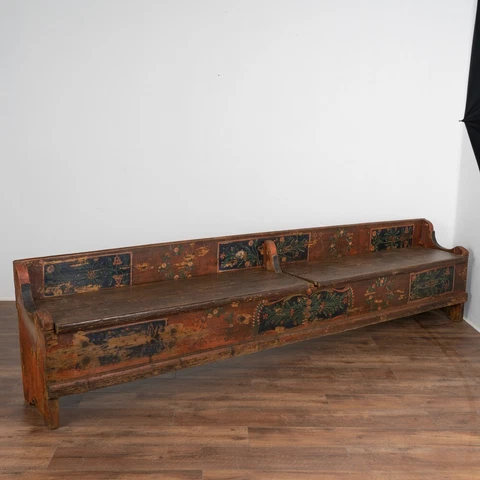 ​​​​​​​Antique 10' Long Original Blue Painted Bench With Storage circa 1890 Cover