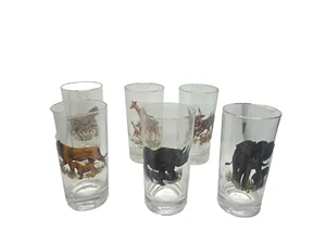 American Heritage African Animals Barware 22k Gold 5.5"  6 Vintage Glasses MCM - Picture 1 of 9