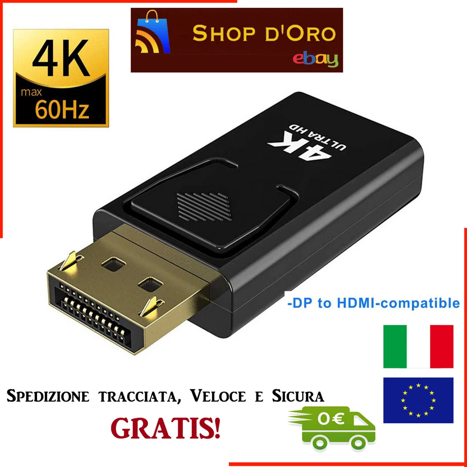 Dp A HDMI Convertitore Per PC TV Displayport Maschio 4K Video Adattatore Femmina - Immagine 1 di 4