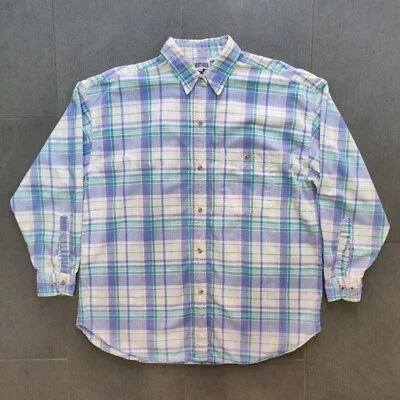 Vintage 90s Purple Teal Madras Plaid Long Sleeve Button Up Shirt Womens XL India Foto 1 de 4