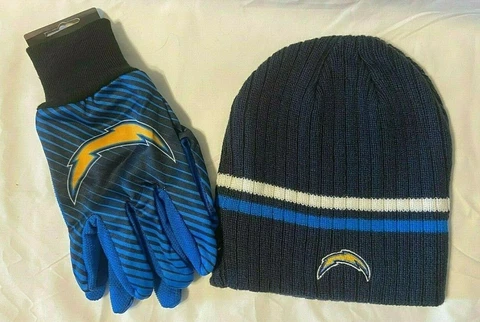 LOS ANGELES CHARGERS GLOVES AND BEANIE HAT SET Cover