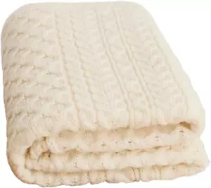Irish Wool Blanket, 100% Worsted Wool, Traditional Cable Knit Design, Durable & - Picture 1 of 6
