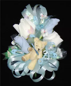 Baby Shower Corsage Blue with a Bear Handmade - Picture 1 of 1