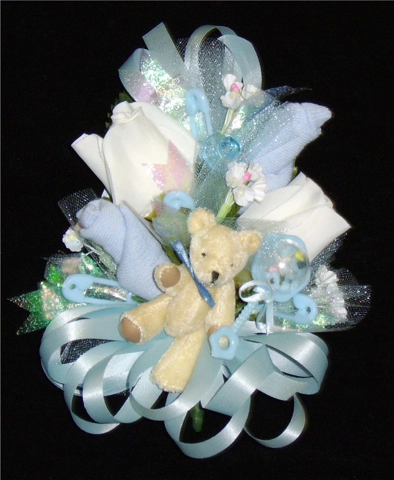 Baby Shower Corsage  Blue with  a Bear Handmade - Image 1 of 1