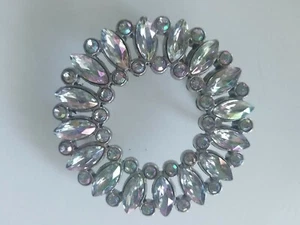 Vtg 80s Aurora Borealis 3 Row Circular Rhinestone Belt Buckle Large Stunning! - Picture 1 of 8