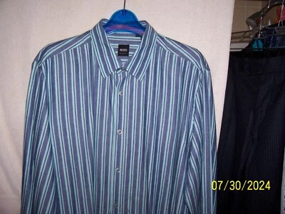 men's sz L 45"chest Hugo Boss longsleeve Modern Fit shirt sz 16.5 35 49% linen - Image 1 of 4