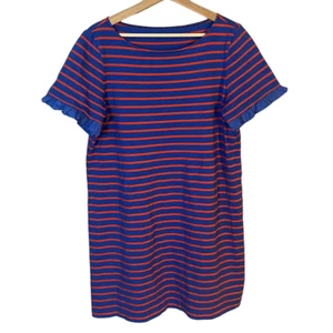 Tory Burch Blue & Orange Ruffle Sleeve Striped Tee Shirt Casual Dress Medium - Picture 1 of 13