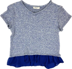 Top informal Pinc Premium para niños azul jaspeado manga corta rayón con volantes dobladillo talla L - Imagen 1 de 2