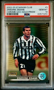 2022-23 Zinedine Zidane Topps Stadium Club Chrome Gold Prism Card 7/50 PSA 10 - Picture 1 of 3
