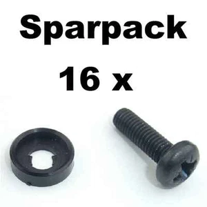 16 St. Rackschrauben M6 x 20 Kreuzschlitz schwarz + Unterlegscheiben mit Kragen - Picture 1 of 3