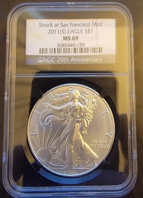 2011(S) American Eagle NGC MS69 25th Anniversa- 0.999 Silver 1 Oz Ounce Art Coin - Image 1 of 2