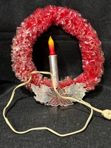 Cordón blanco corona iluminada de celofán rojo brillante de vacaciones de los años 50 de 10" - Imagen 1 de 4