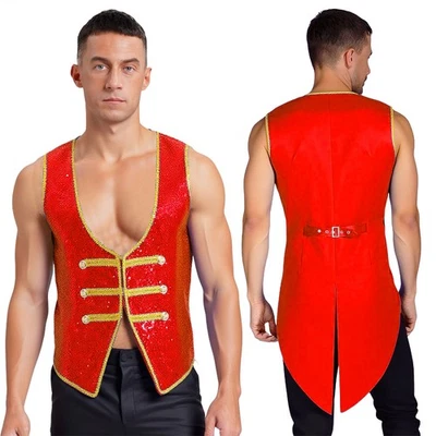 Mens Outfit Circus Vest Asymmetrical Costume Open Front Tailcoat Clubwear Show - Image 1 of 3