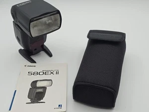 Canon Speedlite 580EX II Flash + Case Stand Manual Tested Works AA Battery - Picture 1 of 16