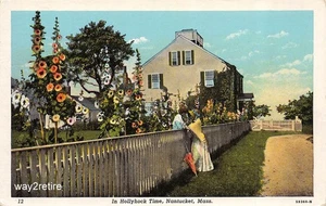 Postal MA Nantucket en Hollyhock Time Nantucket County Massachusetts años 20 - Imagen 1 de 2