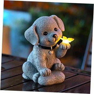 Solar Dog Outdoor Statues Garden Decor with Butterfly LED Lights Dog Statues - Picture 1 of 6