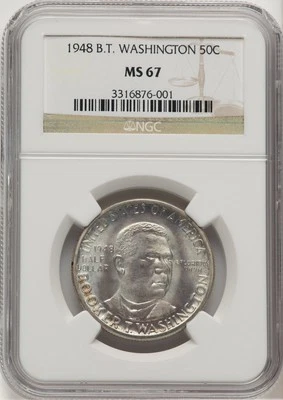 1948 50C Booker T. Washington Commemorative Silver NGC MS67 (778276030) - Image 1 of 2